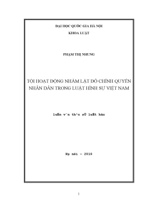 Luận văn thạc sĩ tội hoạt động nhằm lật đổ chính quyền nhân dân trong luật hình sự việt nam