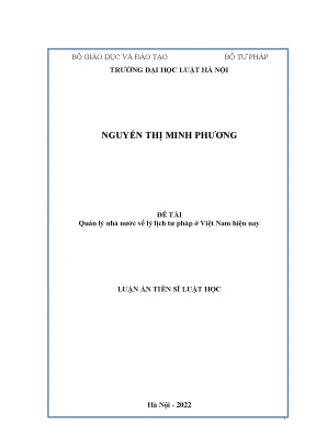 Luận án tiến sĩ quản lý nhà nước về lý lịch tư pháp ở việt nam hiện nay