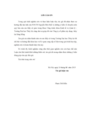 Luận văn thạc sĩ nghiên cứu giải pháp nâng cao quản lý chất lượng thi công xây dựng công trình của công ty cổ phần xây dựng thủy lợi sông hồng