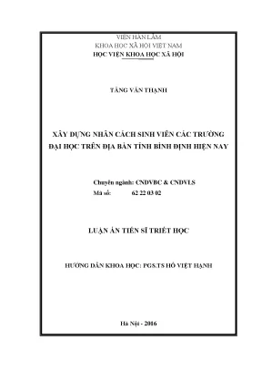 Luận án tiến sĩ triết học xây dựng nhân cách sinh viên các trường đại học trên địa bàn tỉnh bình định hiện nay
