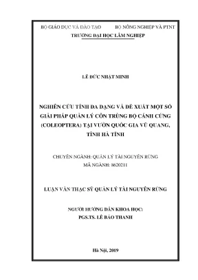 Luận văn thạc sĩ nghiên cứu tính đa dạng và đề xuất một số giải pháp quản lý côn trùng bộ cánh cứng coleopteratại vườn quốc gia vũ quang tỉnh hà tĩnh