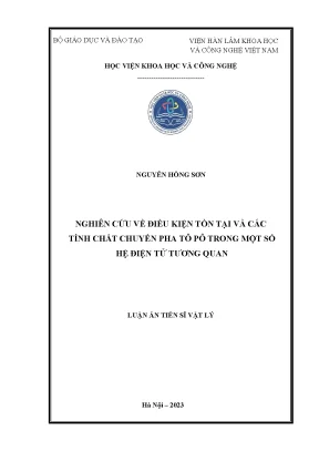Luận án tiến sĩ nghiên cứu về điều kiện tồn tại và các tính chất chuyển pha tô pô trong một số hệ điện tử tương quan