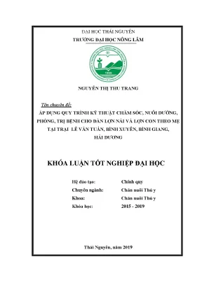 Luận văn áp dụng quy trình kỹ thuật chăm sóc nuôi dưỡng phòng trị bệnh cho đàn lợn nái và lợn con theo mẹ tại trại lê văn tuấn bình xuyên bình giang hải dương