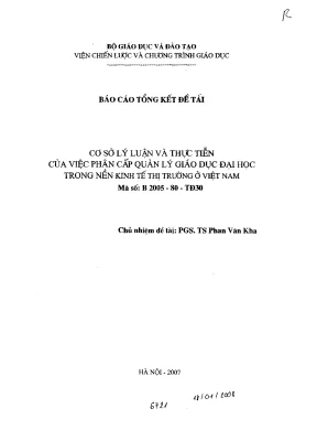 Luận văn cơ sở lý luận và thực tiễn của việc phân cấp quản lý giáo dục đại học trong nền kinh tế thị trường ở việt nam