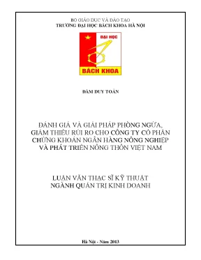 Luận văn thạc sĩ đánh giá và giải pháp phòng ngừa giảm thiểu rủi ro cho công ty chứng khoán nông nghiệp