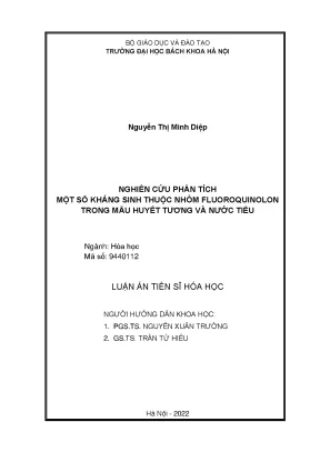 Luận án tiến sĩ hóa học nghiên cứu phân tích một số kháng sinh thuộc nhóm fluoroquinolon trong mẫu huyết tương và nước tiểu