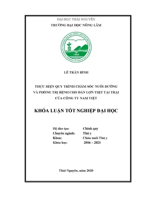 Luận văn thực hiện quy trình chăm sóc nuôi dưỡng và phòng trị bệnh cho lợn thịt tại trại chăn nuôi lợn của công ty nam việt