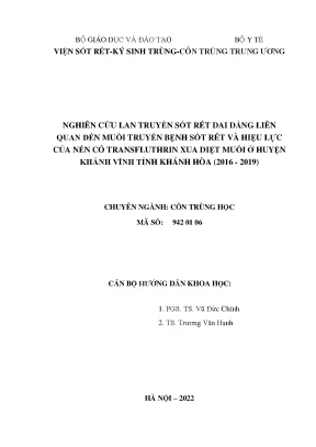Luận án tiến sĩ côn trùng học nghiên cứu lan truyền sốt rét dai dẳng liên quan đến muỗi truyền bệnh sốt rét và hiệu lực của nến có transfluthrin xua diệt muỗi ở huyện khánh vĩnh tỉnh