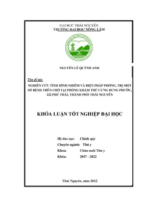 Luận văn thạc sĩ nghiên cứu tình hình nhiễm và biện pháp phòng trị một số bệnh trên chó tại phòng khám thú cưng dung phước 222 phú thái thành phố thái nguyên