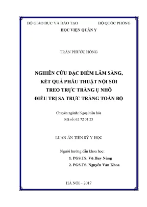 Luận án tiến sĩ nghiên cứu đặc điểm lâm sàng kết quả phẫu thuật nội soi treo trực tràng ụ nhô điều trị sa trực tràng toàn bộ