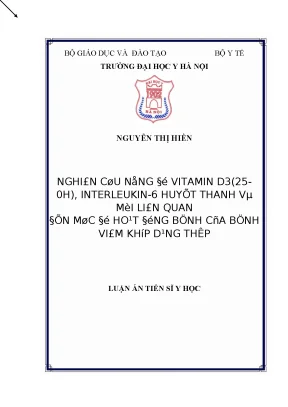 Luận án tiến sĩ nghiên cứu nồng độ vitamin d325 oh il 6 huyết thanh và mối liên quan đến mức độ hoạt động bệnh của bệnh viêm khớp dạng thấp