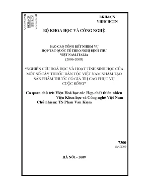 Luận văn nghiên cứu hoá học và hoạt tính sinh học của một số cây thuốc dân tộc việt nam nhằm tạo sản phẩm thuốc có giá trị cao phục vụ cuộc sống