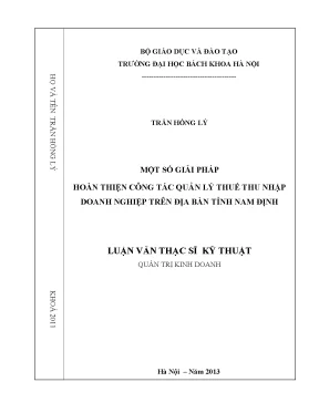 Luận văn thạc sĩ một số giải pháp hoàn thiện công tác quản lý thuế thu nhập doanh nghiệp trên địa bàn tỉnh nam định
