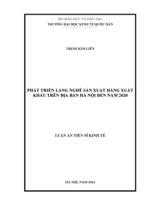 Luận án tiến sĩ phát triển làng nghề sản xuất hàng xuất khẩu trên địa bàn hà nội đến năm 2020