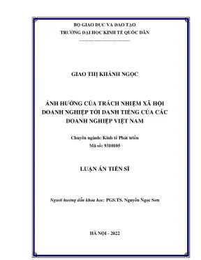 Luận án tiến sĩ kinh tế phát triển ảnh hưởng của trách nhiệm xã hội doanh nghiệp tới danh tiếng của các doanh nghiệp việt nam