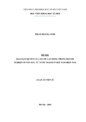 Luận án tiến sĩ bảo đảm quyền của người lao động trong doanh nghiệp có vốn đầu tư nước ngoài ở việt nam hiện nay