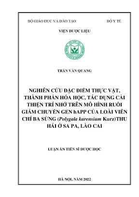 Luận án tiến sĩ nghiên cứu đặc điểm thực vật thành phần hóa học tác dụng cải thiện trí nhớ trên mô hình ruồi giấm chuyển gen happ của loài viễn chí ba sừng polygala karensium kurz thu hái ở sa pa lào cai