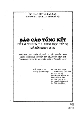 Luận văn đề tài nghiên cứu khoa học cấp bộ nghiên cứu thiết kế chế tạo và chuyển giao công nghệ sản xuất cồn hiện đại ứng dụng cho các nhà máy rượu cồn việt nam