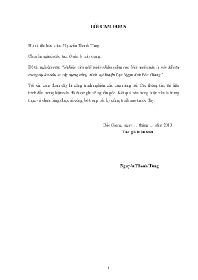 Luận văn thạc sĩ nghiên cứu giải pháp nhằm nâng cao hiệu quả quản lý vốn đầu tư trong dự án đầu tư xây dựng công trình tại huyện lục ngạn tỉnh bắc giang