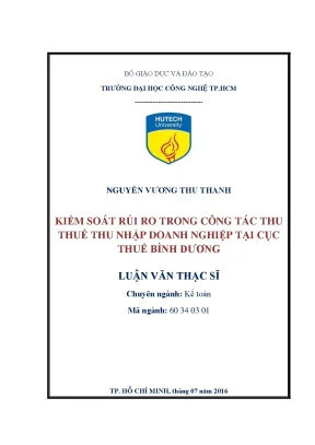 Luận văn thạc sĩ kiểm soát rủi ro trong công tác thu thuế thu nhập doanh nghiệp tại cục thuế tỉnh bình dương