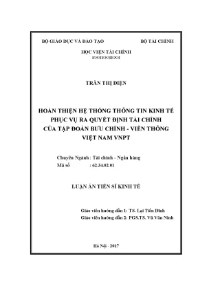 Luận án tiến sĩ hoàn thiện hệ thống thông tin kinh tế phục vụ cho việc ra quyết định tài chính của tập đoàn bưu chính viễn thông vnpt