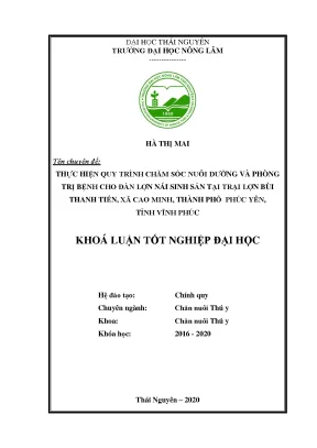 Luận văn thực hiện quy trình chăm sóc nuôi dưỡng và phòng trị bệnh cho đàn lợn nái sinh sản tại trại lợn bùi thanh tiến xã cao minh thành phố phúc yên tỉnh vĩnh phúc