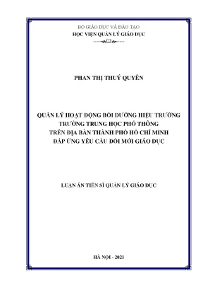 Luận văn thạc sĩ quản lý hoạt động bồi dưỡng hiệu trưởng trường trung học phổ thông trên địa bàn thành phố hồ chí minh đáp ứng yêu cầu đổi mới giáo dục