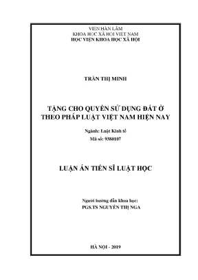 Luận án tiến sĩ tặng cho quyền sử dụng đất ở theo pháp luật việt nam hiện nay