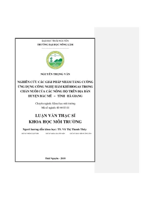 Luận văn thạc sĩ nghiên cứu các giải pháp nhằm tăng cường ứng dụng công nghệ hầm khí biogas trong chăn nuôi của các nông hộ trên địa bàn huyện bắc mê
