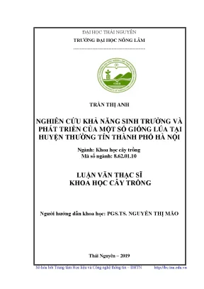 Luận văn thạc sĩ nghiên cứu khả năng sinh trưởng và phát triển của một số giống lúa tại huyện thường tín thành phố hà nội
