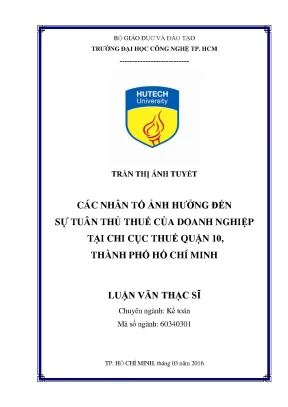 Luận văn thạc sĩ các nhân tố ảnh hưởng đến sự tuân thủ thuế của doanh nghiệp đang quản lý tại chi cục thuế quận 10 thành phố hồ chí minh