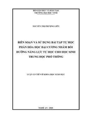 Luận án tiến sĩ biên soạn và sử dụng bài tập tự học phần hóa học đại cương nhằm bồi dưỡng năng lực tự học cho học sinh trung học phổ thông