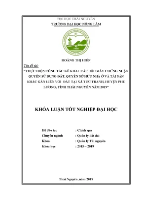 Luận văn thực hiện công tác kê khai cấp đổi giấy chứng nhận quyền sử dụng đất quyền sở hữu nhà ở và tài sản khác gắn liền với đất tại xã tức tranh huyện phú lương