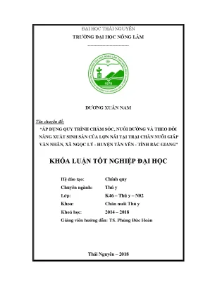 Luận văn áp dụng quy trình chăm nuôi dưỡng và theo dõi năng xuất sinh sản của lợn nái tại trại chăn nuôi giáp văn nhân xã ngọc lý huyện tân yên tỉnh bắc giang