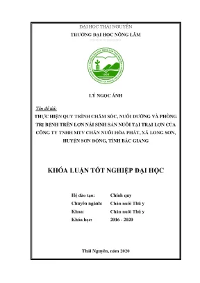 Luận văn thực hiện quy trình chăm sóc nuôi dưỡng và phòng trị bệnh cho lợn nái sinh sản tại trại của công ty tnhh mtv chăn nuôi hòa phát xã long sơn huyện sơn động