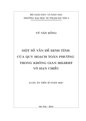 Luận án tiến sĩ một số vấn đề định tính của quy hoạch toàn phương trong không gian hilbert vô hạn chiều