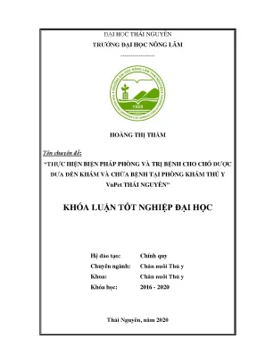 Luận văn thực hiện biện pháp phòng và trị bệnh cho chó được đưa đến khám và chữa bệnh tại phòng khám thú y vnpet thái nguyên
