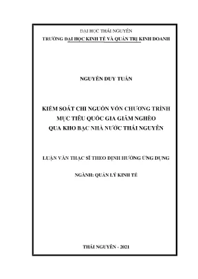 Luận văn thạc sĩ kiểm soát chi nguồn vốn chương trình mục tiêu quốc gia giảm nghèo qua kho bạc nhà nước thái nguyên