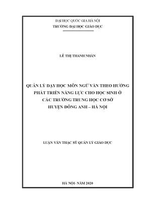 Luận văn thạc sĩ quản lý dạy học môn ngữ văn theo hướng phát triển năng lực cho học sinh ở các trường trung học cơ sở huyện đông anh hà nội