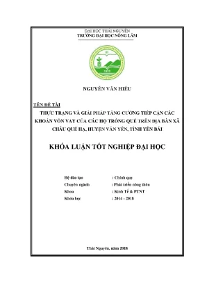 Luận văn thực trạng và giải pháp tăng cường tiếp cận các khoản vốn vay của các hộ trồng quế trên địa bàn xã châu quế hạ huyện văn yên tỉnh yên bái