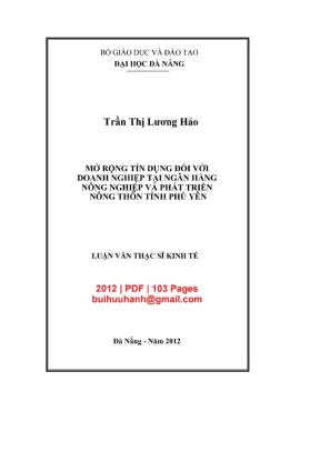 Luận văn thạc sĩ kinh tế mở rộng tín dụng đối với doanh nghiệp tại ngân hàng nông nghiệp và phát triển nông thôn tỉnh phú yên