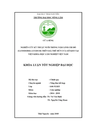 Luận văn nghiên cứu kỹ thuật nuôi trồng nấm linh chi đỏ ganoderma lucidum trên giá thể mùn cưa gỗ keo