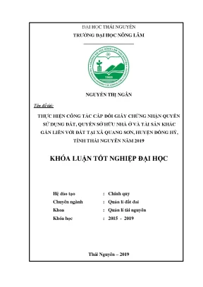 Luận văn thực hiện công tác cấp đổi giấy chứng nhận quyền sử dụng đất quyền sở hữu nhà ở và tài sản khác gắn liền với đất tại xã quang sơn