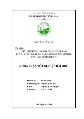 Luận văn thực hiện công tác cấp giấy chứng nhận quyền sử dụng đất tại xã đú sáng huyện kim bôi tỉnh hòa bình năm 2017