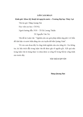 Luận văn thạc sĩ nghiên cứu các giải pháp nhằm ứng phó với biến đổi khí hậu và nước biển dâng cho các tuyến đê biển quảng ninh