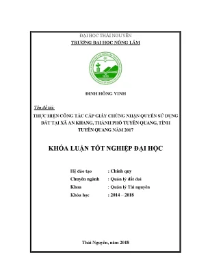 Luận văn thực hiện công tác cấp giấy chứng nhận quyền sử dụng đất tại xã an khang thành phố tuyên quang tỉnh tuyên quang năm 2017