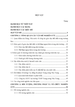 Luận án tiến sĩ giáo dục học nghiên cứu xây dựng chương trình giảng dạy các môn thể thao ngoại khóa cho sinh viên ngành giáo dục mầm non trường cao đẳng sư phạm trung ương nha trang