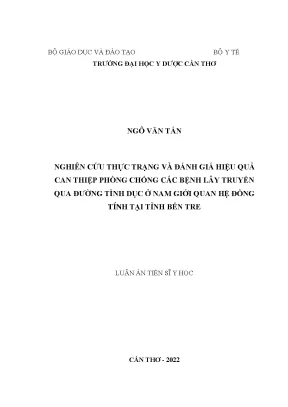 Luận án tiến sĩ y học nghiên cứu thực trạng và đánh giá hiệu quả can thiệp phòng chống các bệnh lây truyền qua đường tình dục ở nam giới quan hệ đồng tính tại tỉnh bến tre
