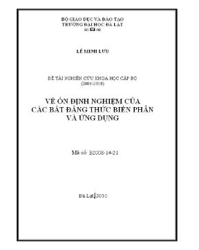 Luận văn đề tài cấp bộ về ổn định nghiệm của các bất đẳng thức biến phân và ứng dụng