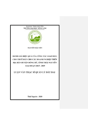 Luận văn thạc sĩ đánh giá hiệu quả của công tác giao đất cho thuê đất cho các doanh nghiệp trên địa bàn huyện đồng hỷ tỉnh thái nguyên giai đoạn 2015 2019
